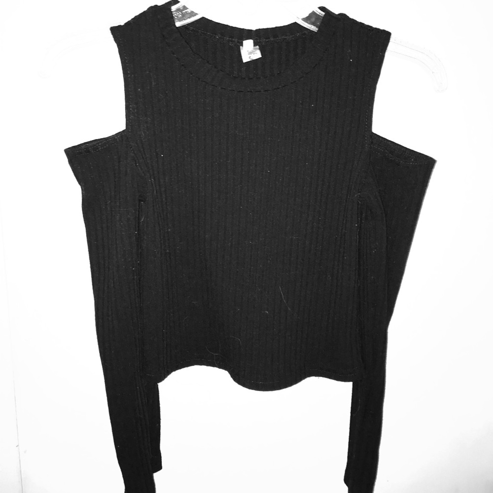 Black No Shoulder Crop Top